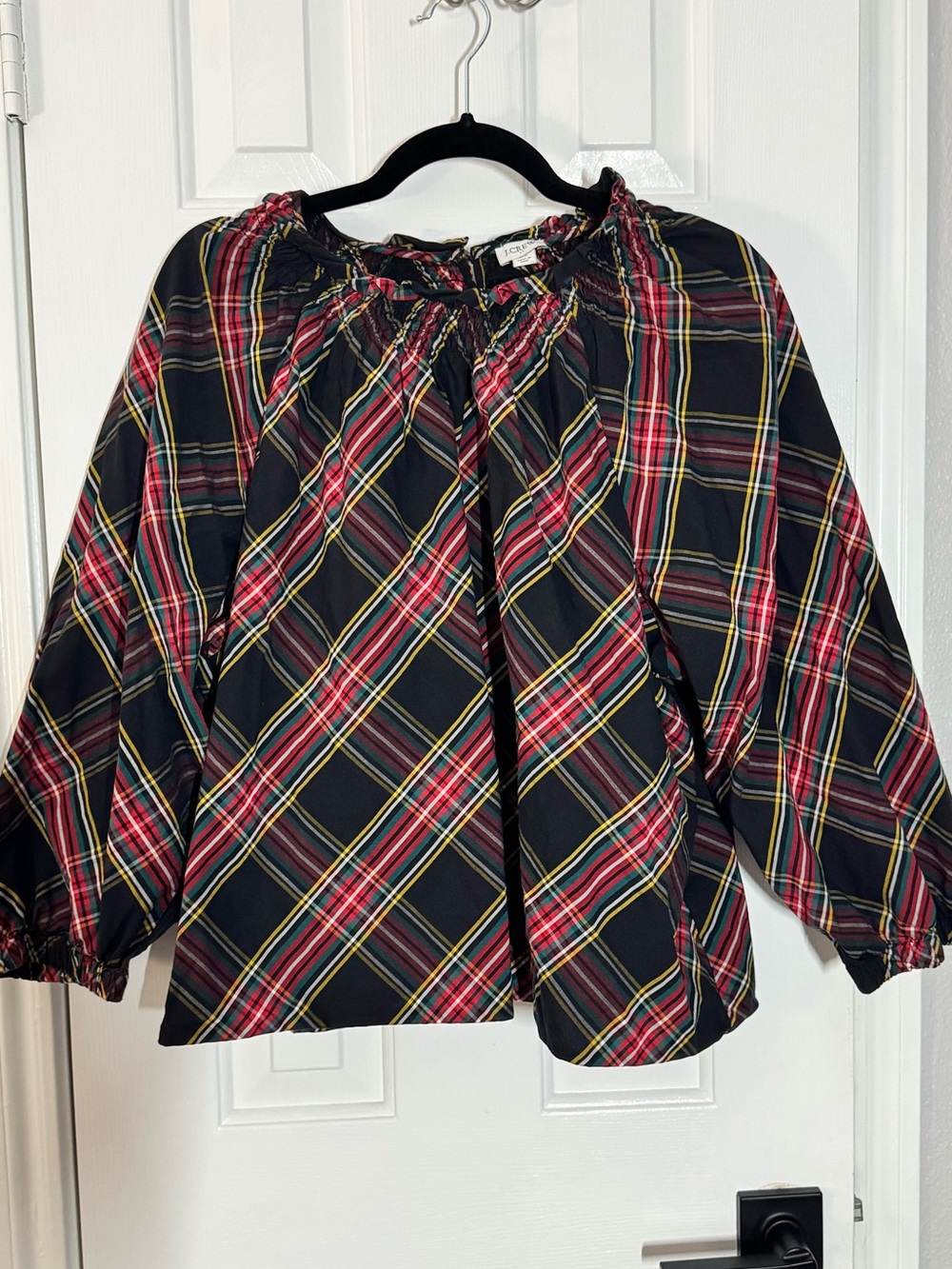 J. Crew Tartan Top in Black, Red, green, Yellow women’s plus blouse 2X